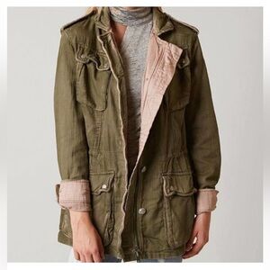 Free People Double Cloth Jacket Military XS Distressed Wash Coat Green NEW $148